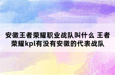 安徽王者荣耀职业战队叫什么 王者荣耀kpl有没有安徽的代表战队